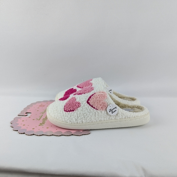 Hearts Slippers Sherpa Upper Fleece Memory Foam Slip On Ivory Pink M (7/8) NWT - Picture 5 of 12
